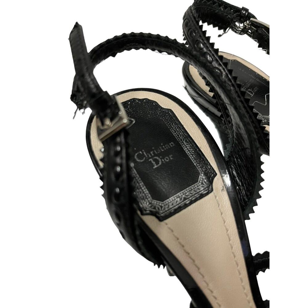 CHRISTIAN DIOR Black Suede Snakeskin Leather Trim Bow Slingback Heels Size 37.5 - Picture 8 of 9